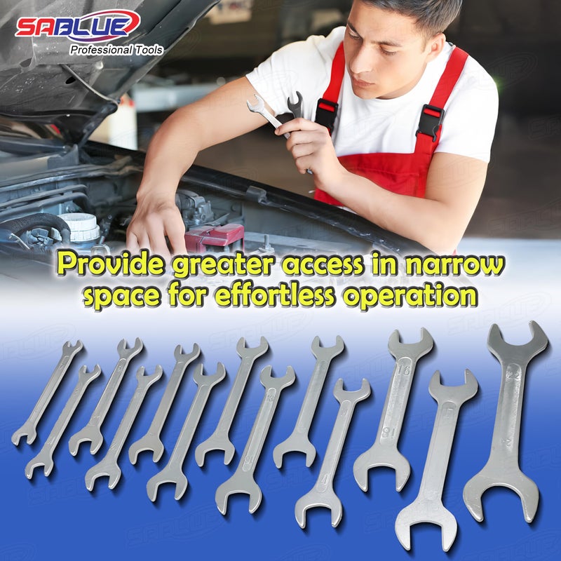 SABLUE Super-Thin Open End Wrench Set, Metric 13-Piece, 7mm to 24mm, Ultra-Slim Design, Double Ended Cone Wrench Spanner Tool Kit (A01) - Image 4